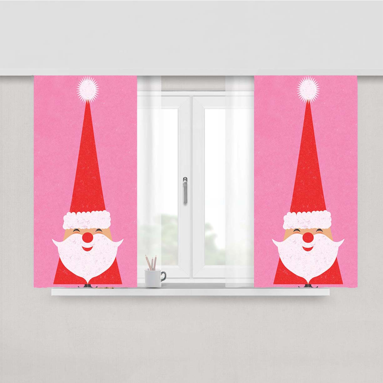 Santa Christmas Pink Peach Skin Window Curtains