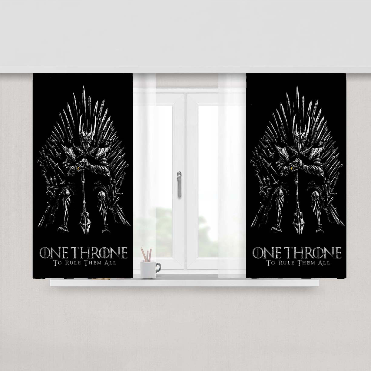 Sauron On Iron Throne Peach Skin Window Curtains