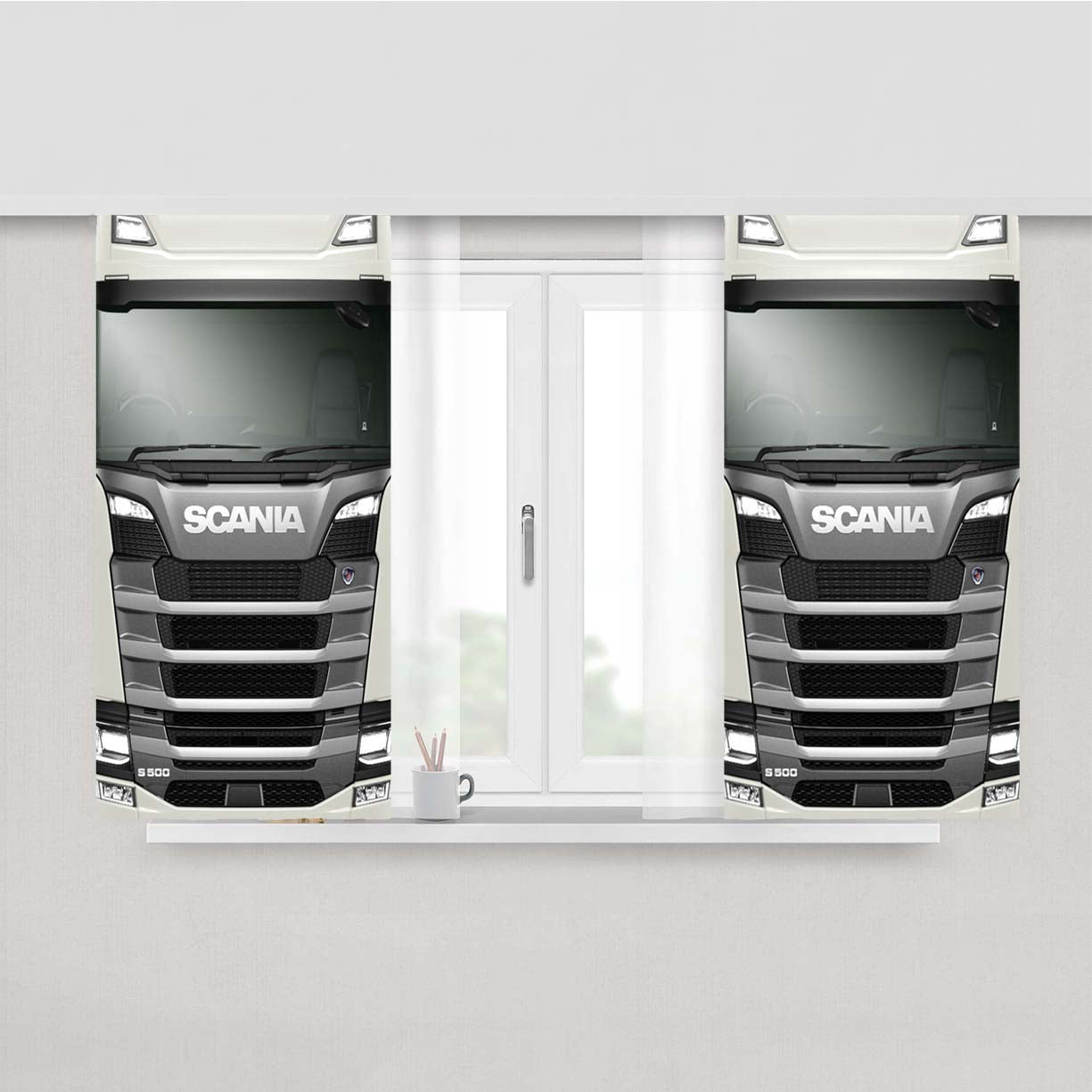 Scania Griffin Truck White Next Gens Peach Skin Window Curtains