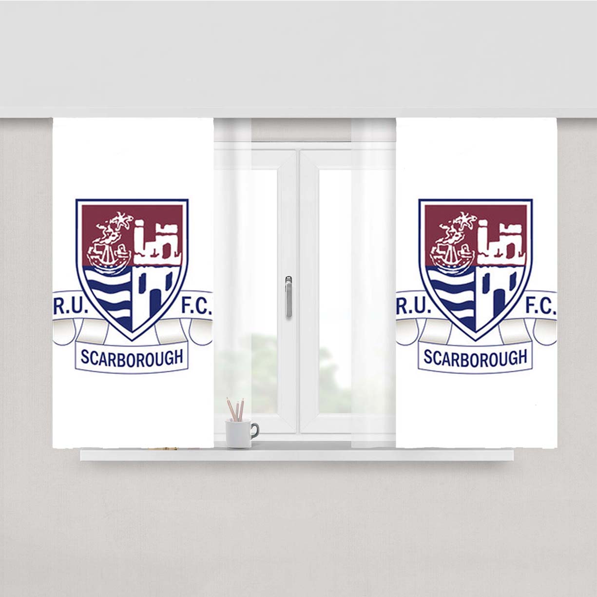 Scarborough Logo Peach Skin Window Curtains