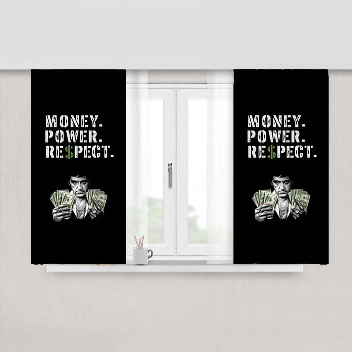 Scarface Money Power Respect Peach Skin Window Curtains