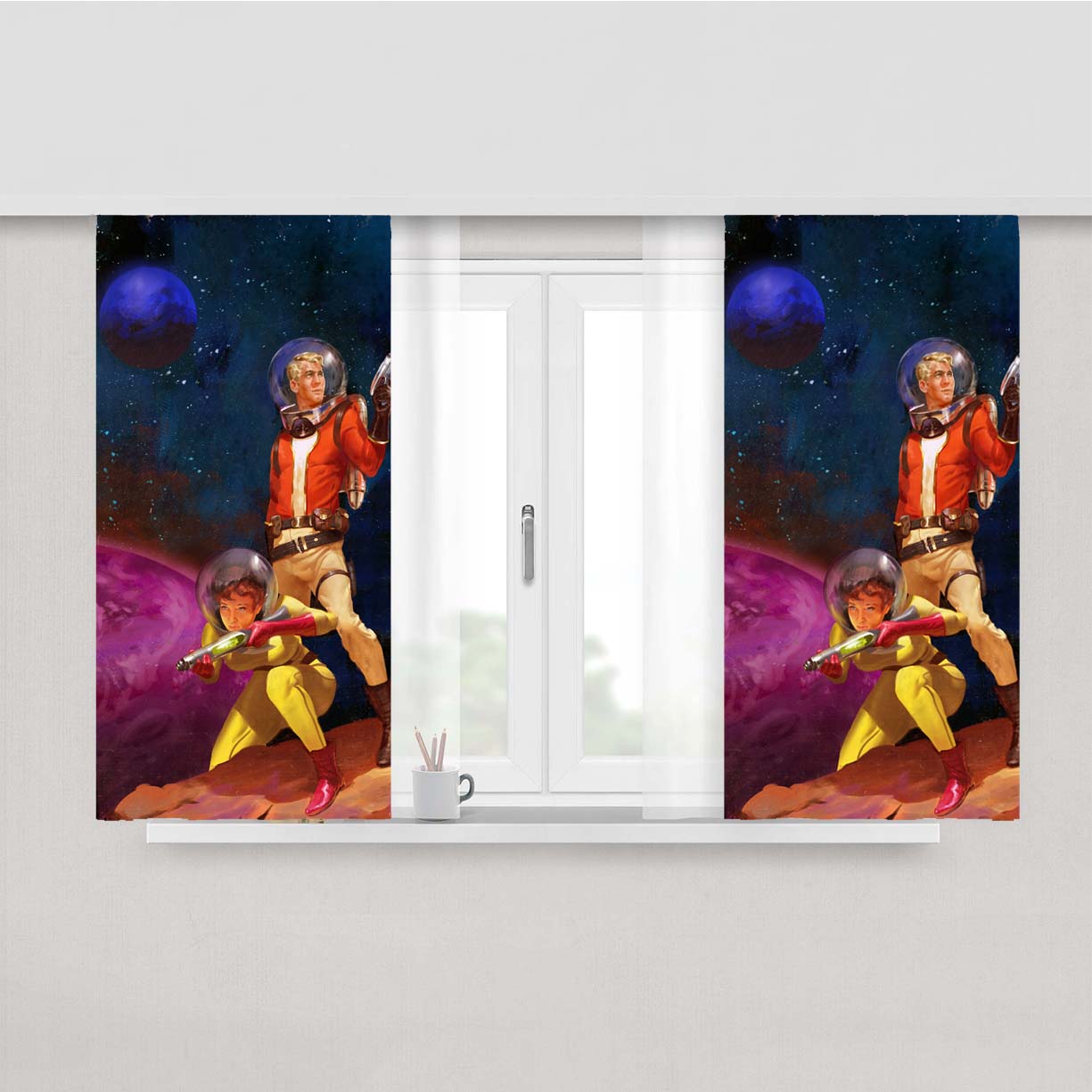 Sci Fi Vintage Peach Skin Window Curtains