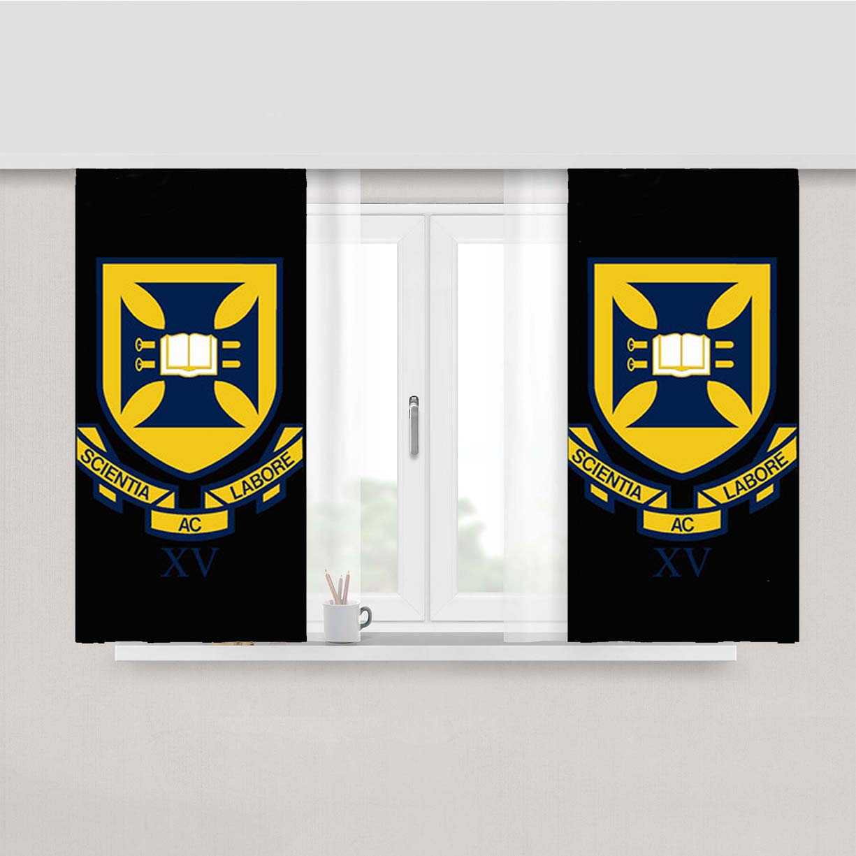 Scientia Labore Black Peach Skin Window Curtains