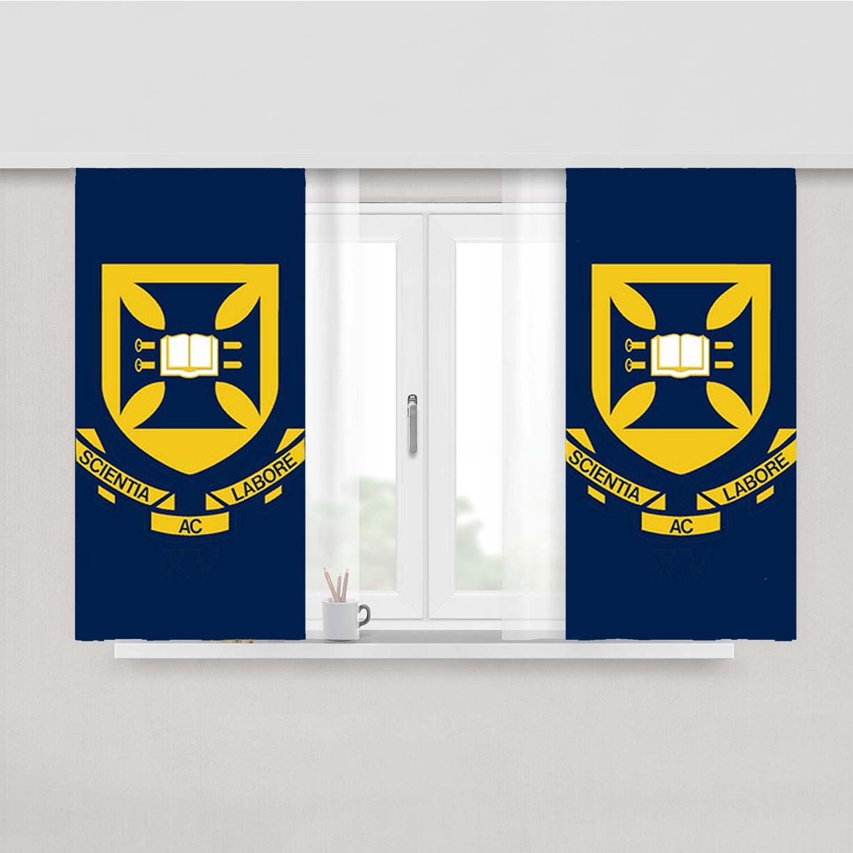 Scientia Labore Blue Peach Skin Window Curtains