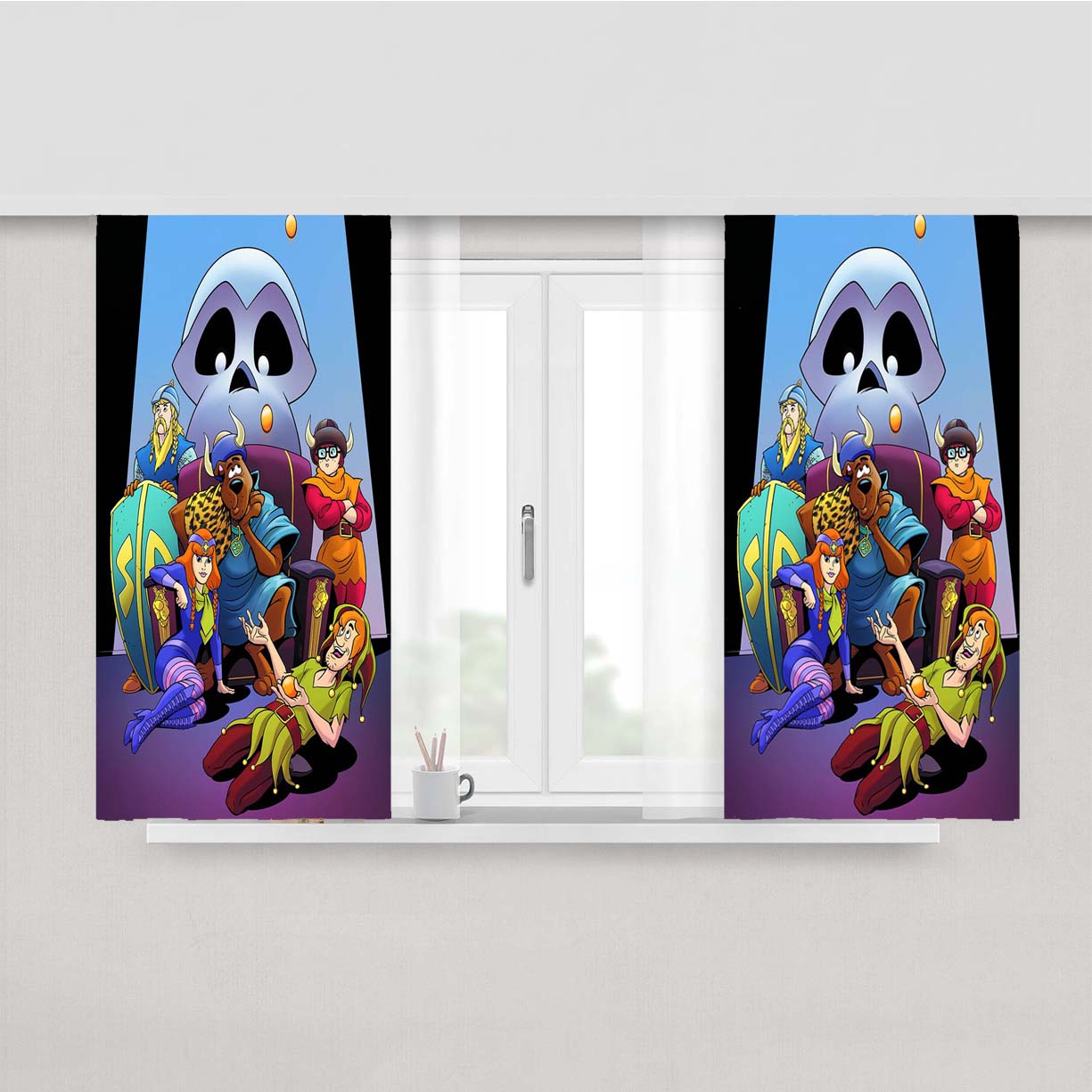 Scooby Doo And Mystery King Team Peach Skin Window Curtains