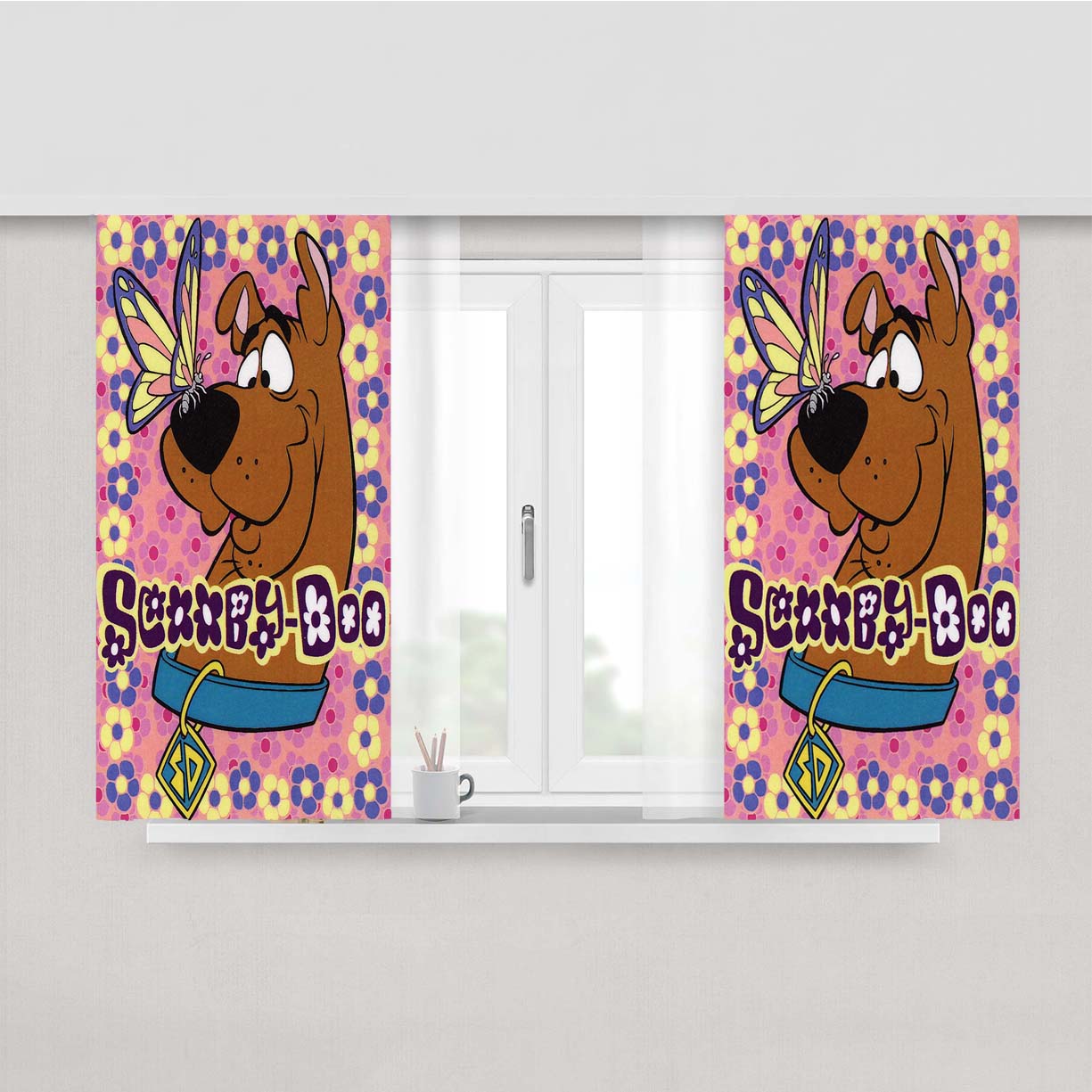 Scooby Doo Butterfly And Flower Peach Skin Window Curtains