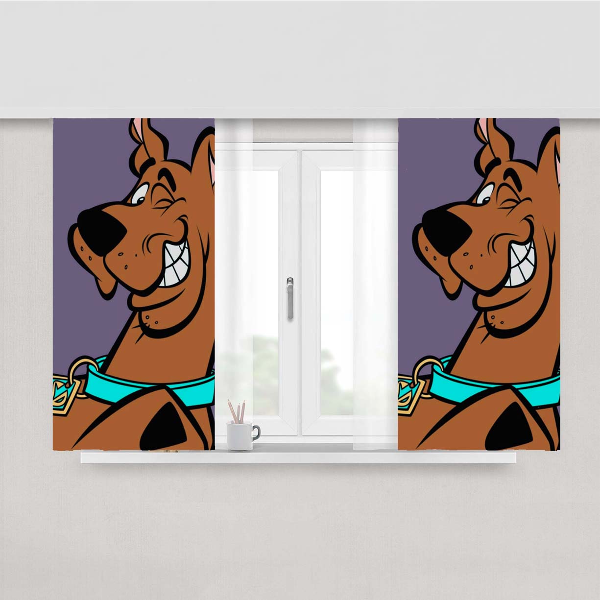 Scooby Doo Cute Wink Eyes Peach Skin Window Curtains