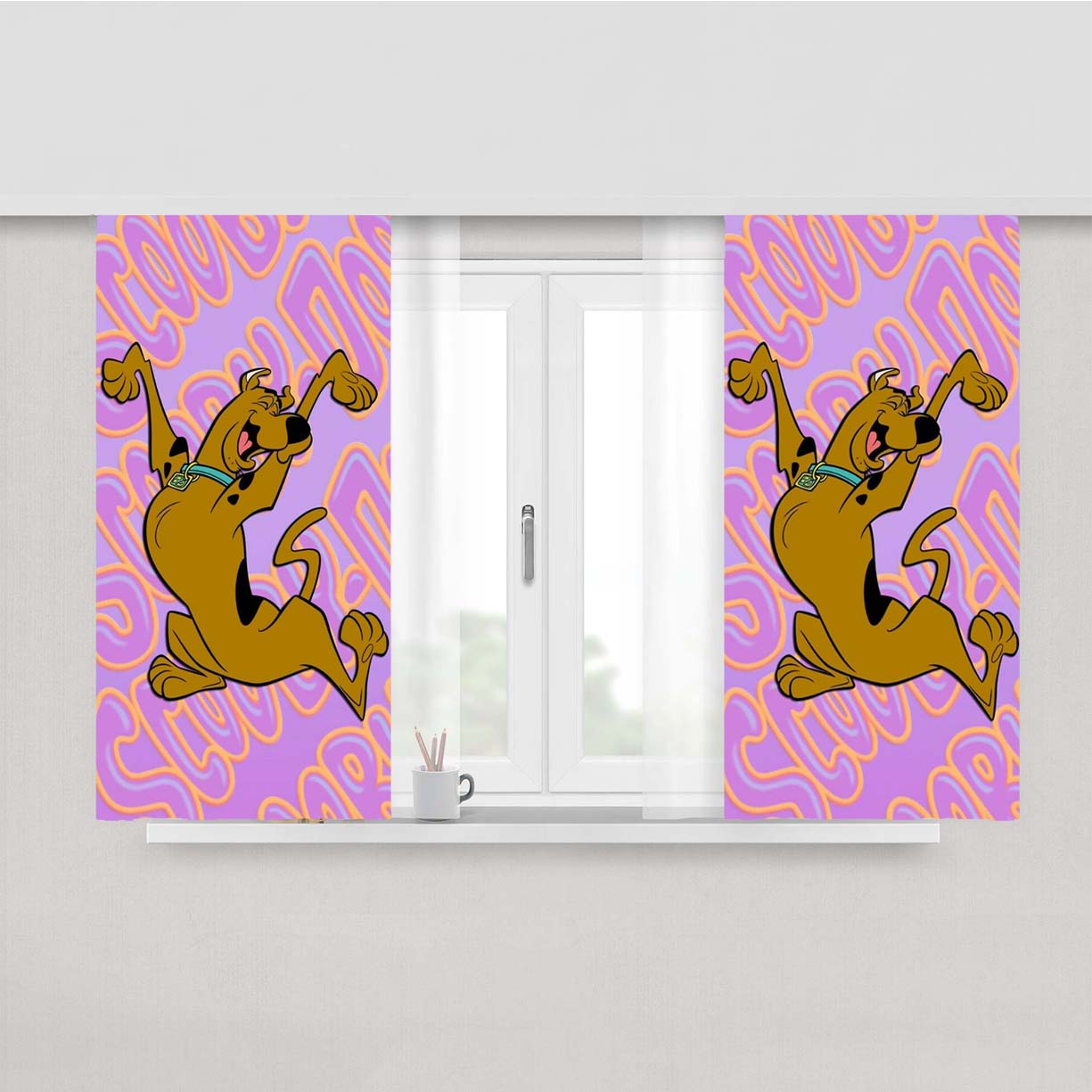 Scooby Doo Happy Wallpaper Peach Skin Window Curtains