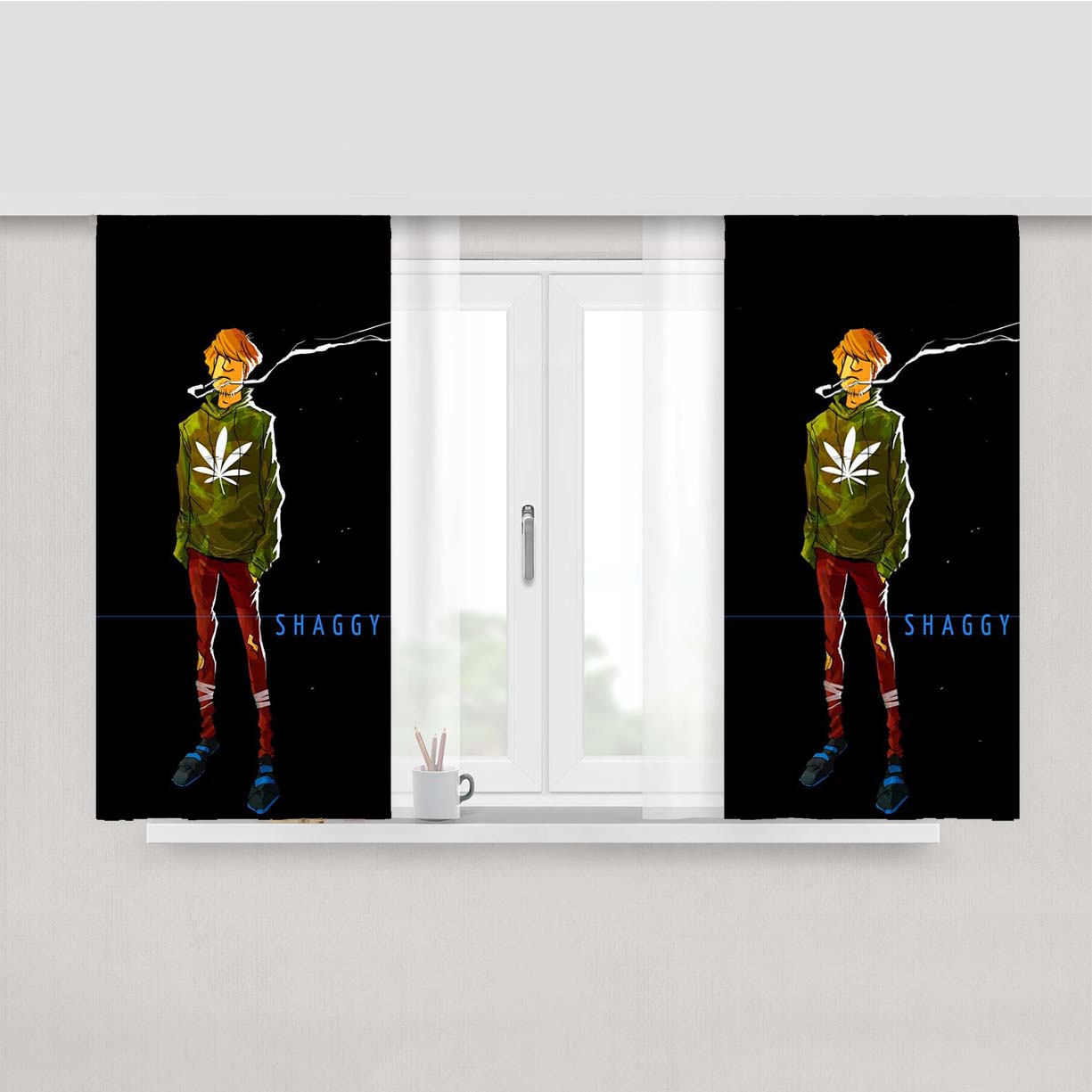 Scooby Doo Shaggy Smoking Peach Skin Window Curtains