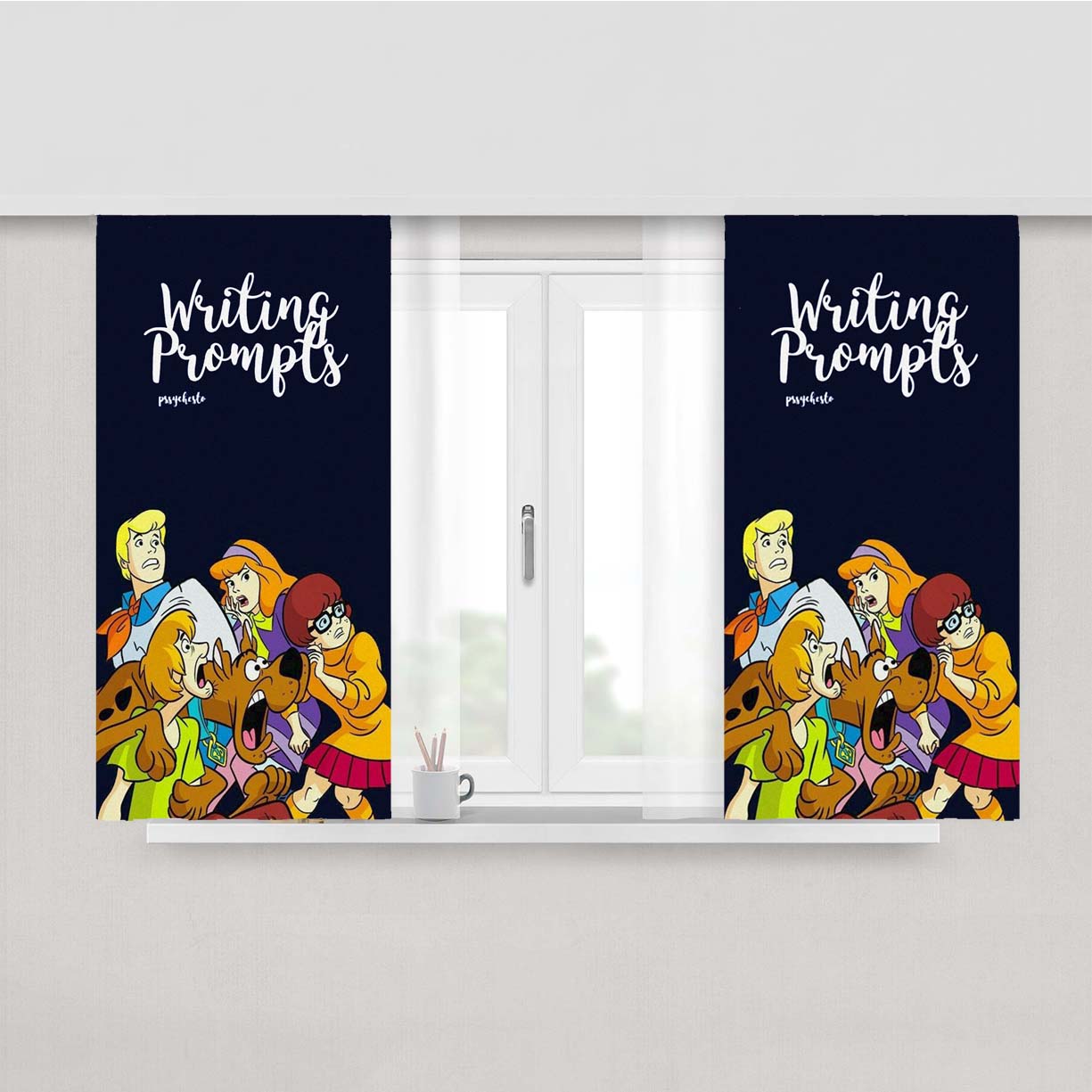 Scooby Doo Writing Prompts Animated Peach Skin Window Curtains
