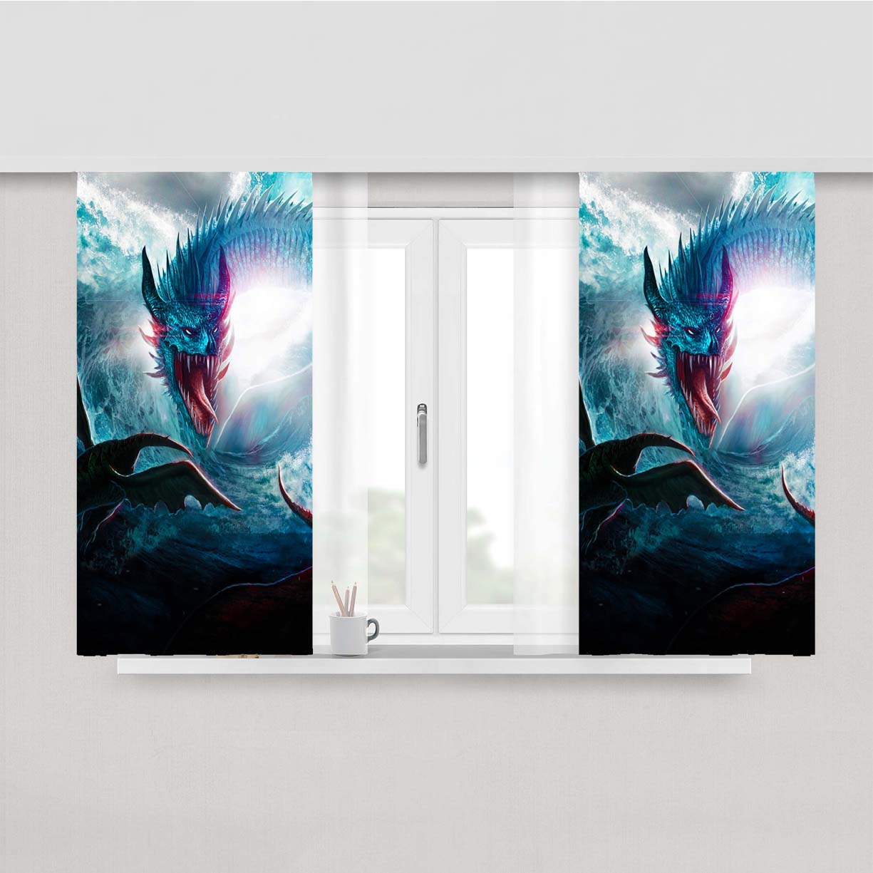 Sea Ocean Dragon Peach Skin Window Curtains