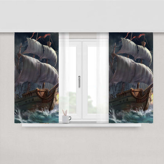 Sea Storm Ship- Peach Skin Window Curtains