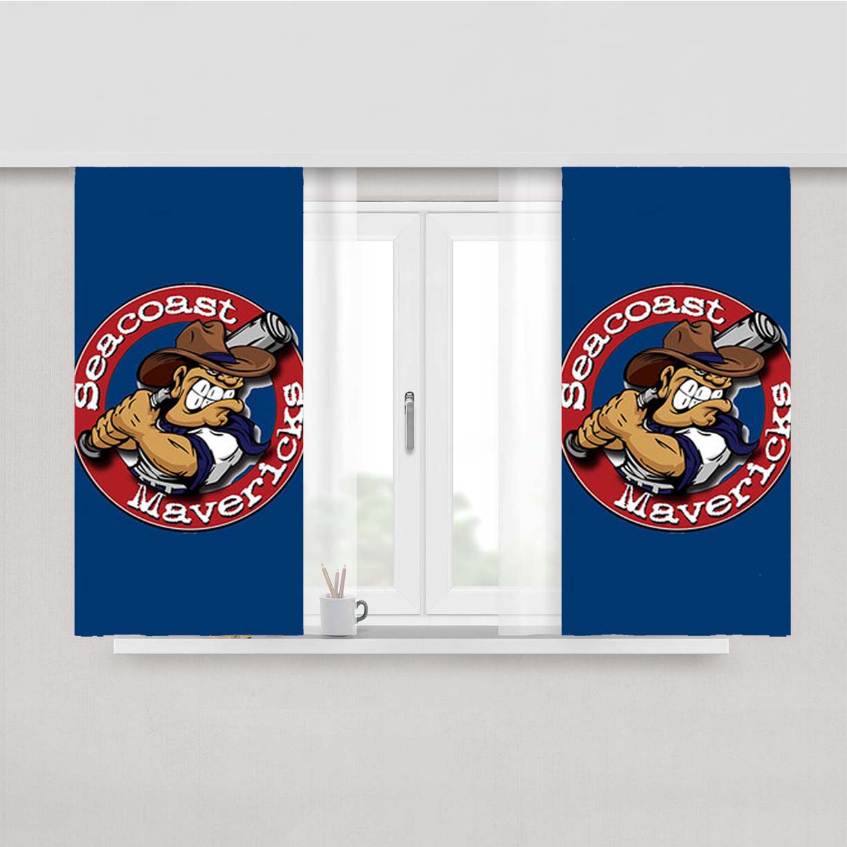 Seacoast Mavericks Baseball Logo Peach Skin Window Curtains