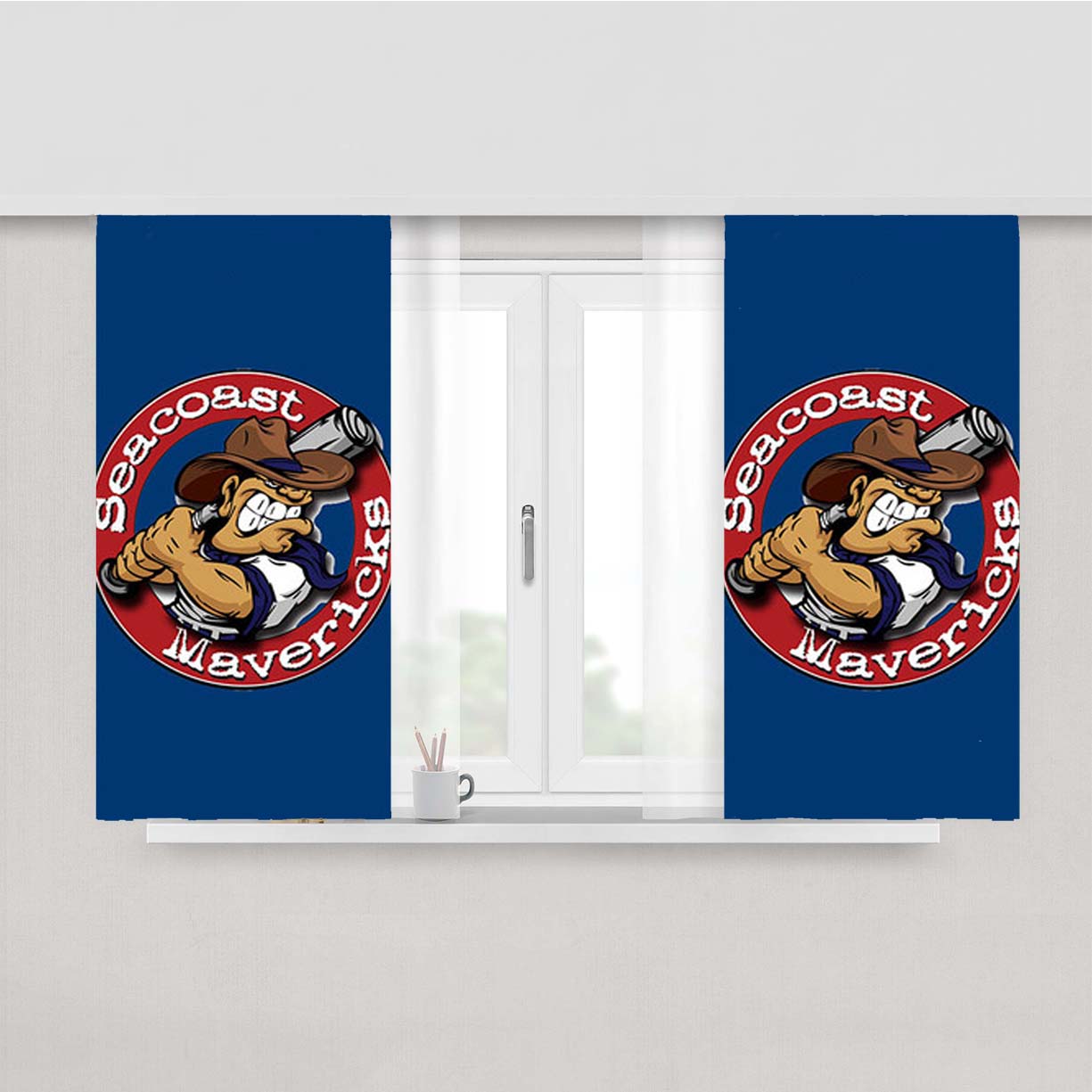 Seacoast Mavericks Baseball Logo Blue Peach Skin Window Curtains