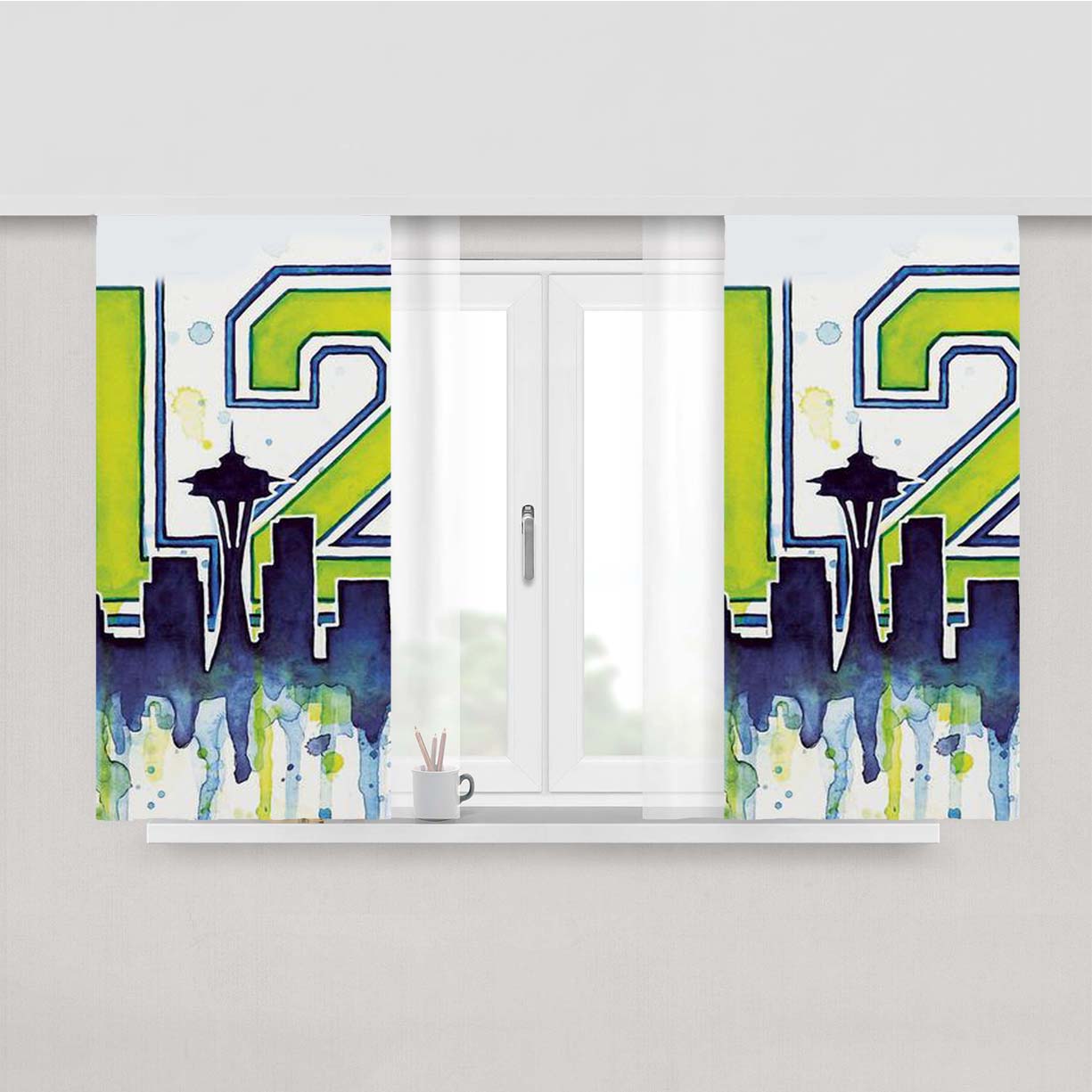 Seattle 12Th Man Art For Seahwks Peach Skin Window Curtains