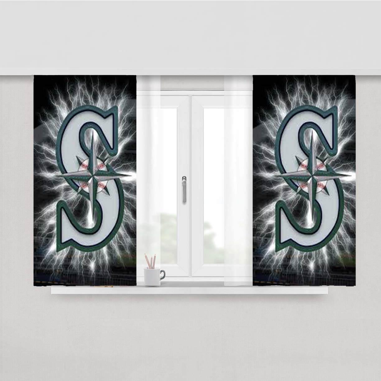 Seattle Mariners Mlb Logo Peach Skin Window Curtains