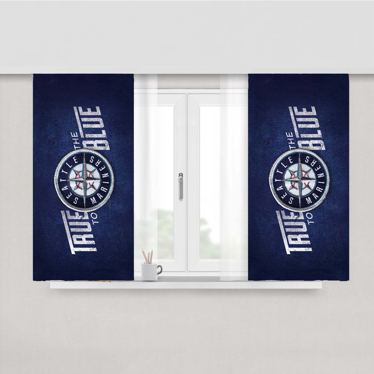 Seattle Mariners True To The Blue Peach Skin Window Curtains