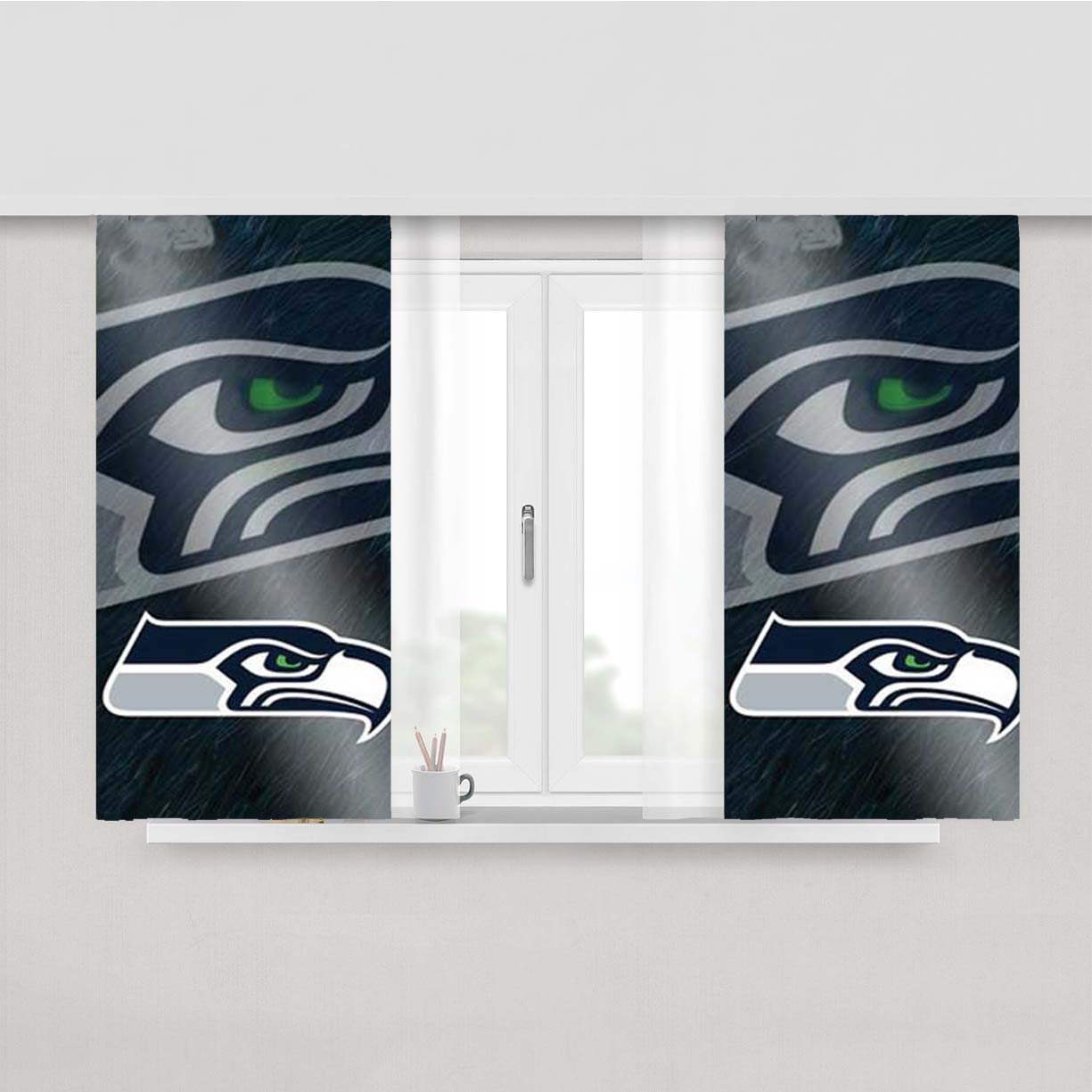 Seattle Seahawks Diagonal Blur Peach Skin Window Curtains