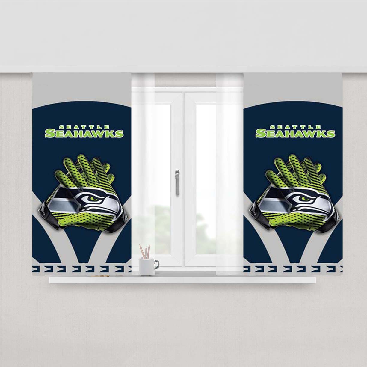 Seattle Seahawks Gloves Blue Grey Peach Skin Window Curtains