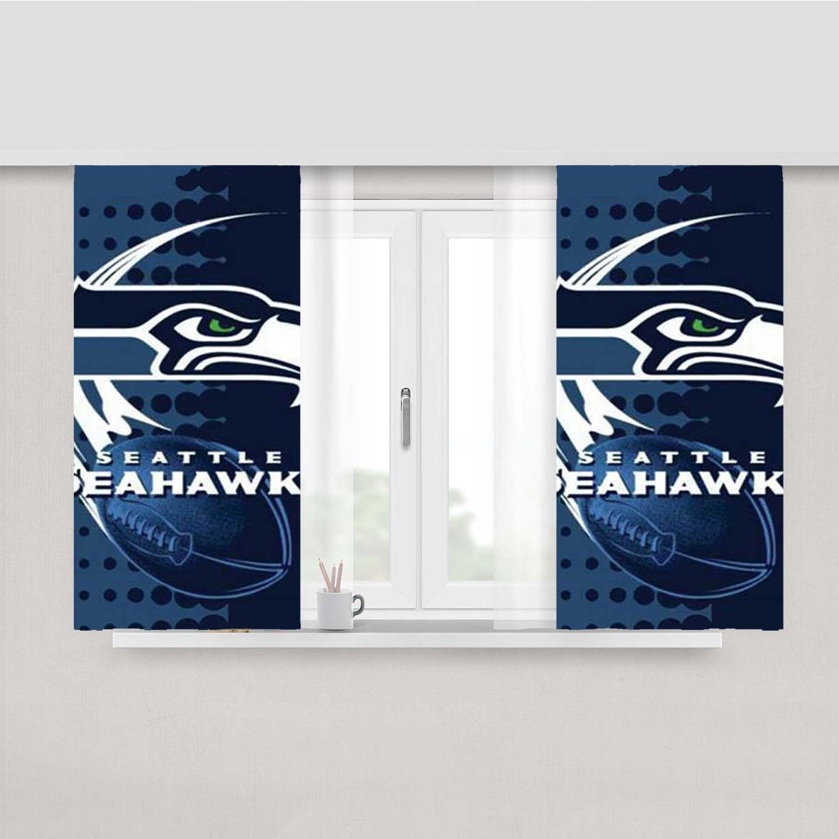 Seattle Seahawks Over Dots Peach Skin Window Curtains