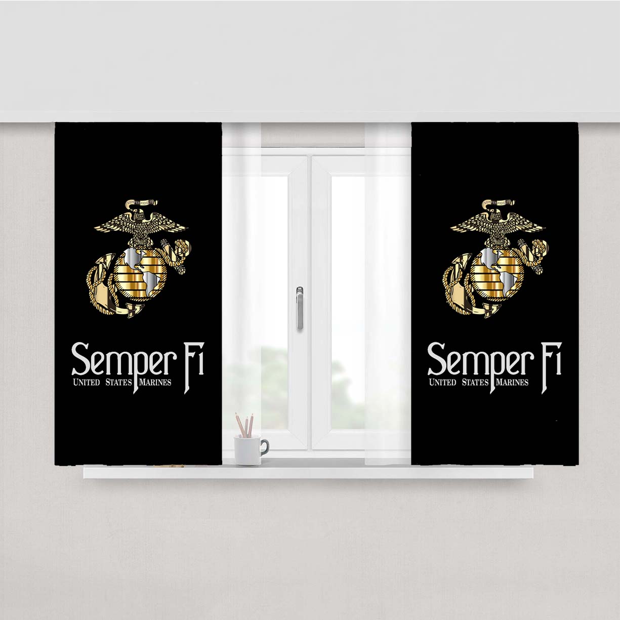 Semper Fi Us Marine Corps Gold Logo Peach Skin Window Curtains