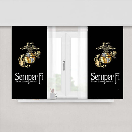 Semper Fi Us Marine Corps Gold Logo Peach Skin Window Curtains