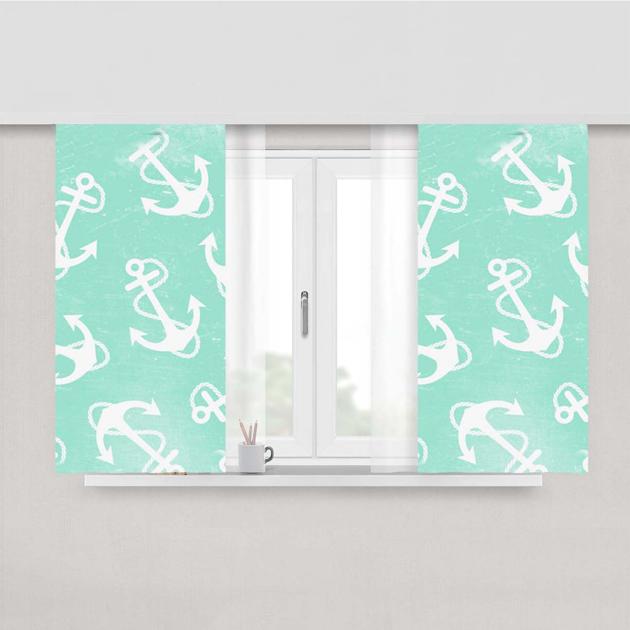Serene Ocean Anchors Peach Skin Window Curtains