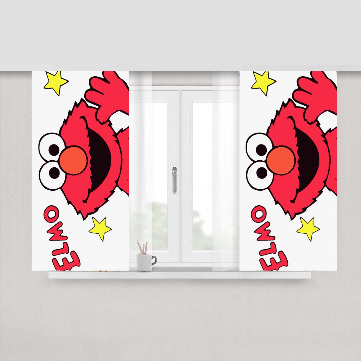 Sesame Street Elmo Cookie Funny Cartoon Peach Skin Window Curtains