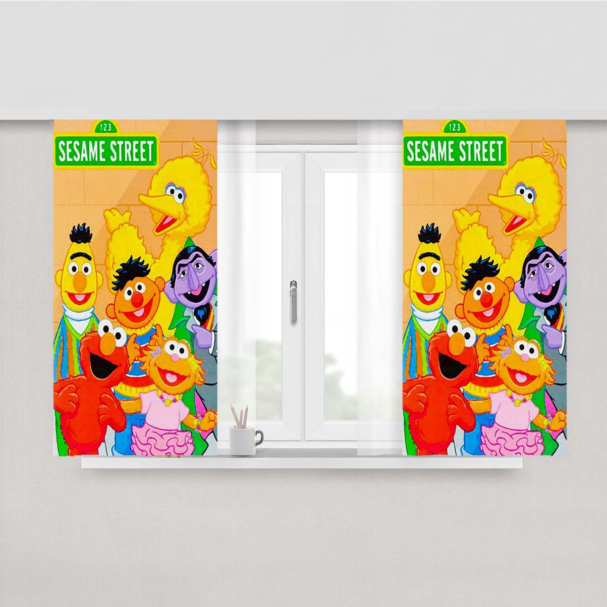 Sesame Street Sign Popular Doll Characters Peach Skin Window Curtains