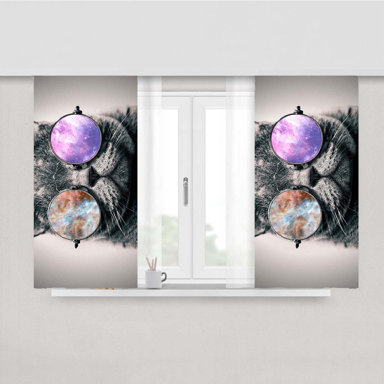 Shades Cool Kitty Cat Eye Galaxy Nebula Peach Skin Window Curtains