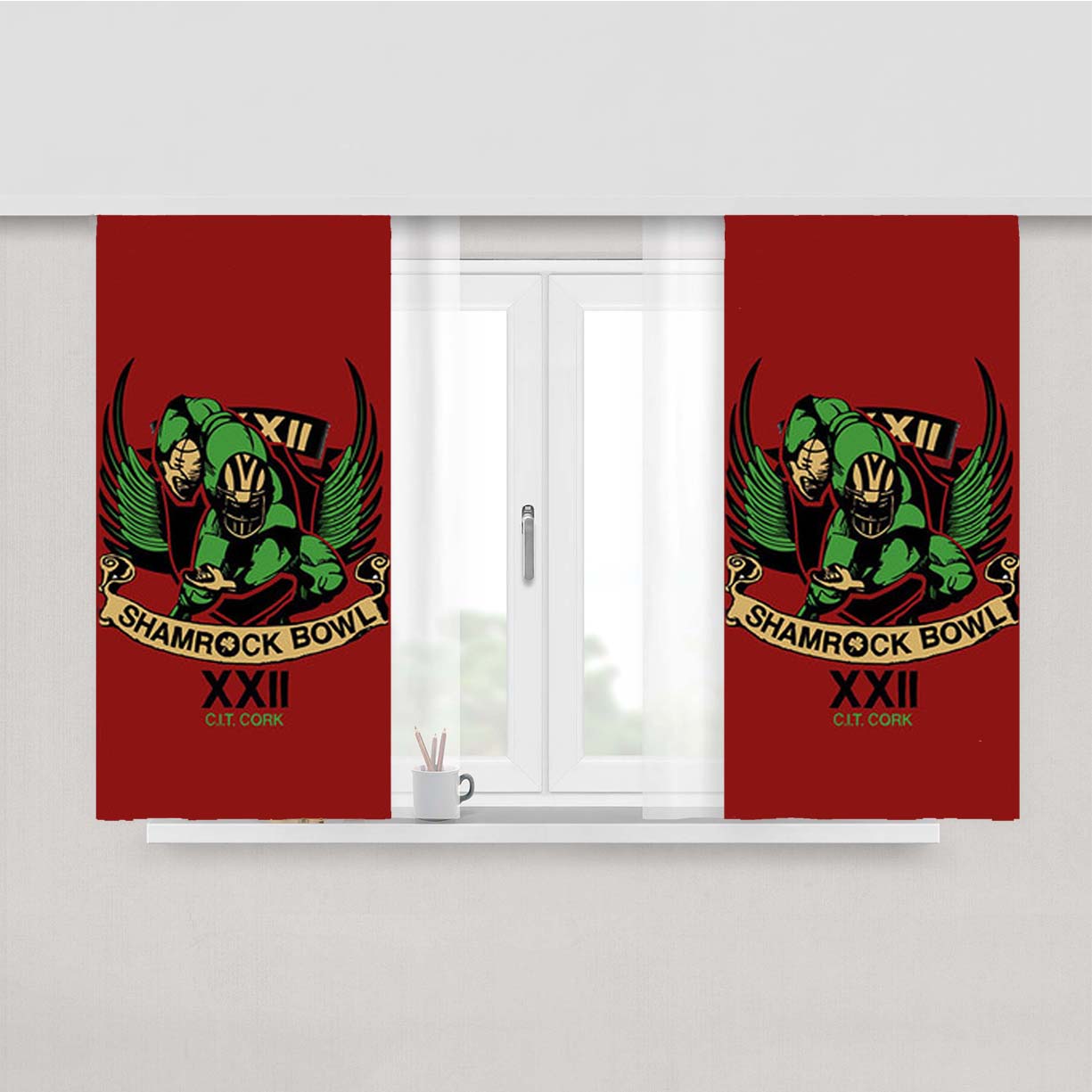 Shamrock Bowl Logo Red Peach Skin Window Curtains