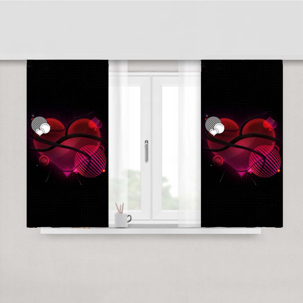 Shaped Heart Transparent Peach Skin Window Curtains