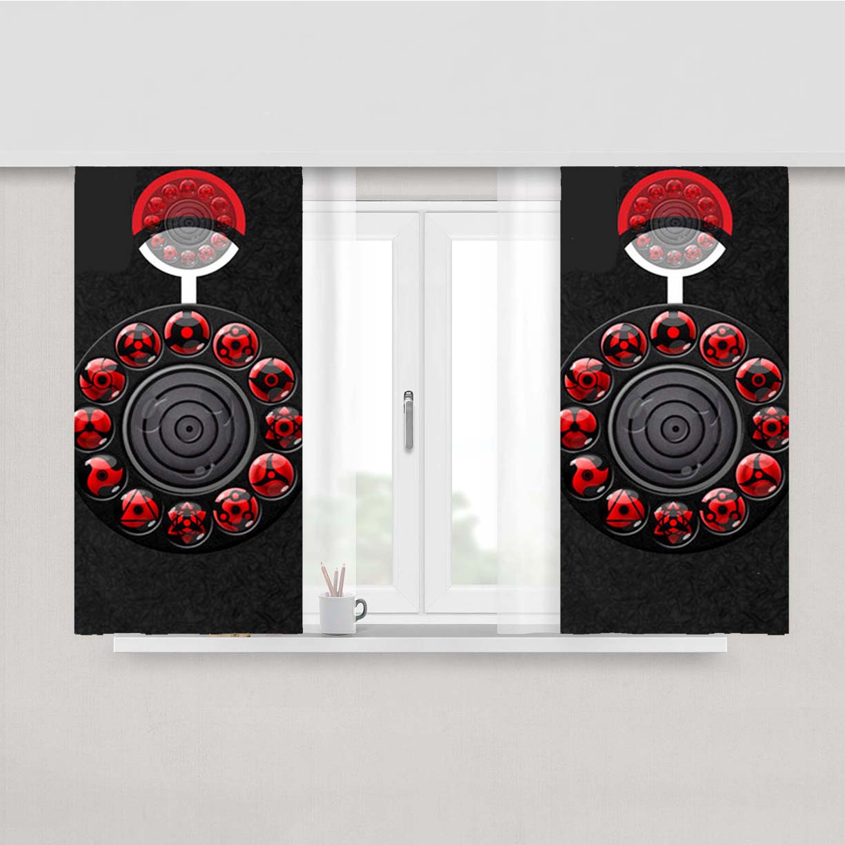 Sharingan Circle And Rinnegan Peach Skin Window Curtains