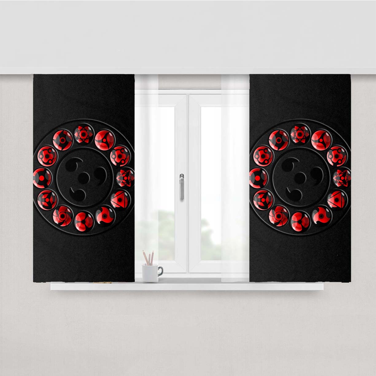 Sharingan Eyes Itachi Amaterasu Peach Skin Window Curtains