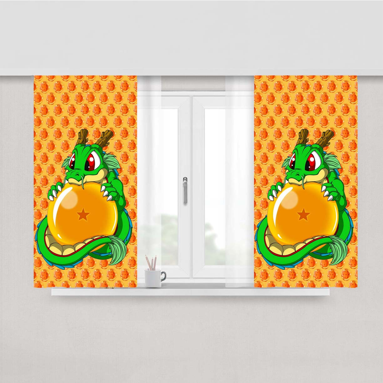 Shen Long Dragon Ball Peach Skin Window Curtains