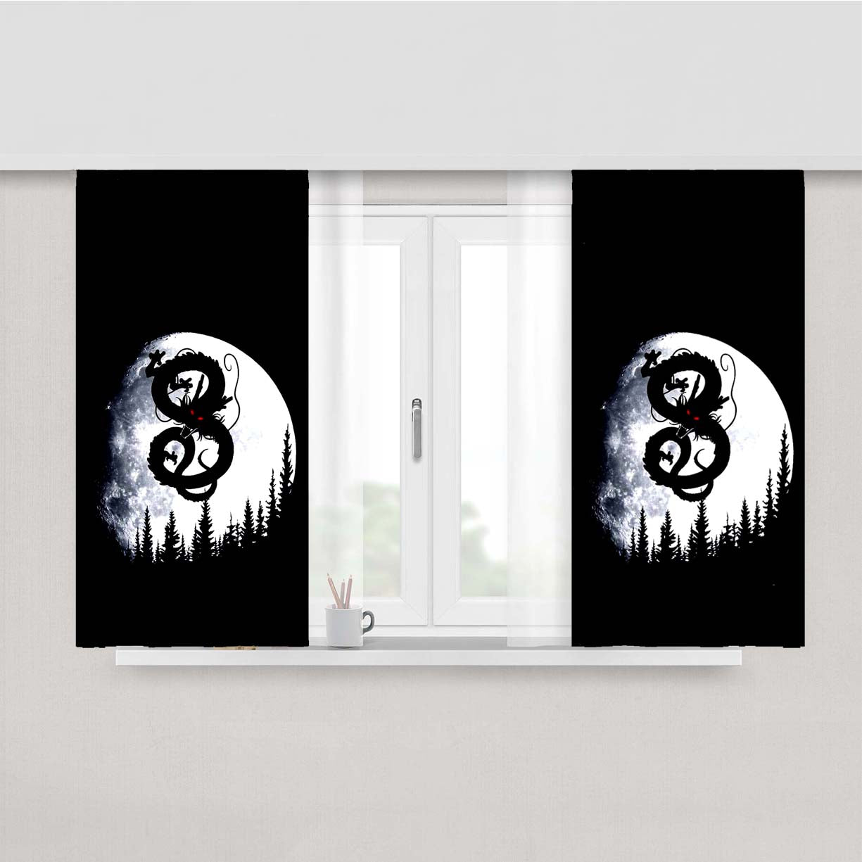 Shenron Dragon Ball Silhouette Peach Skin Window Curtains