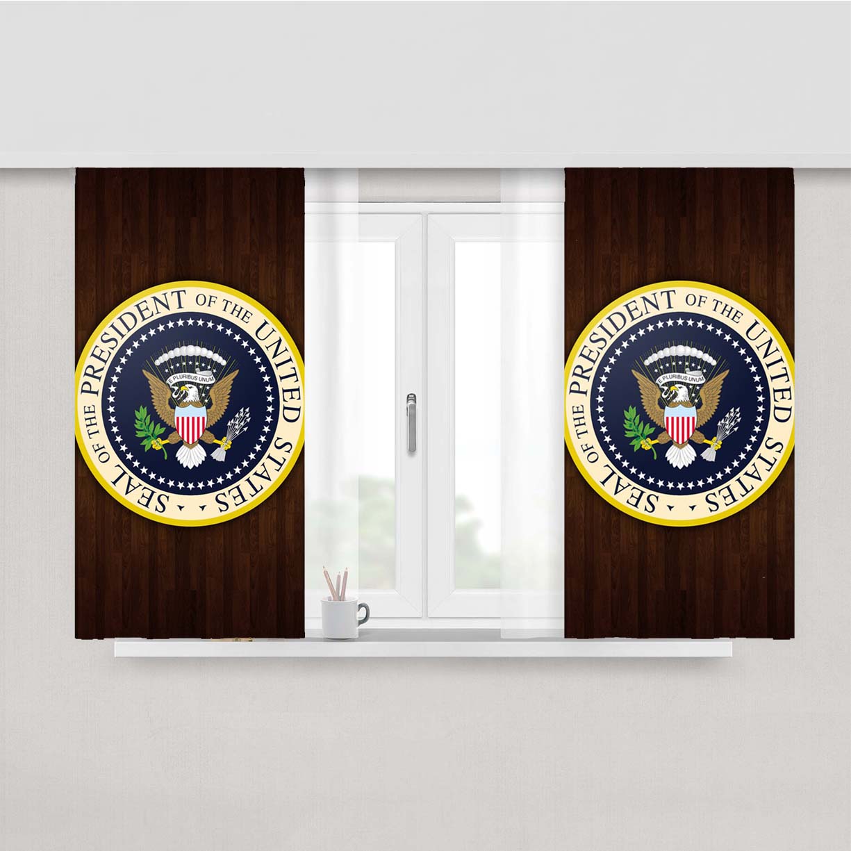 Shield United States President Wood Logo Peach Skin Window Curtains