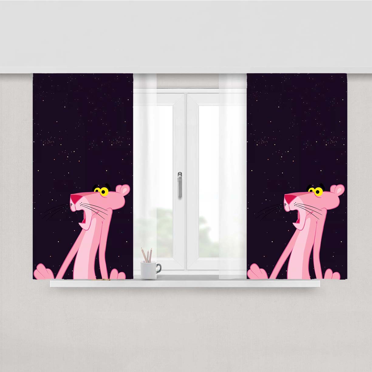 Shock Pink Panther Galaxy Peach Skin Window Curtains