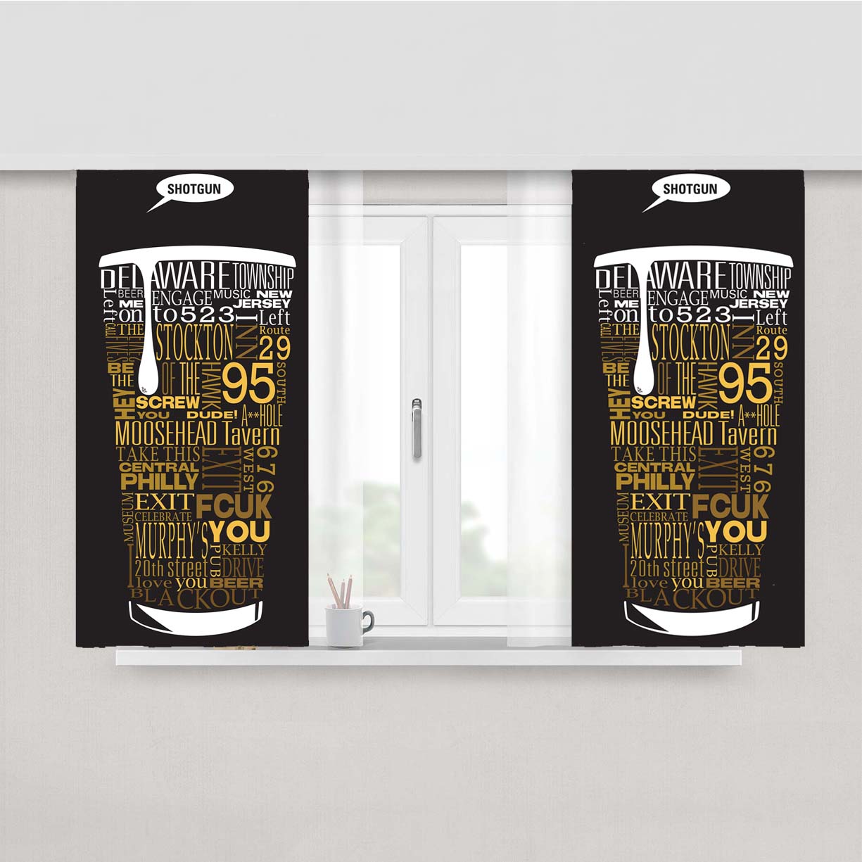 Shotgun Art In The Cup Peach Skin Window Curtains