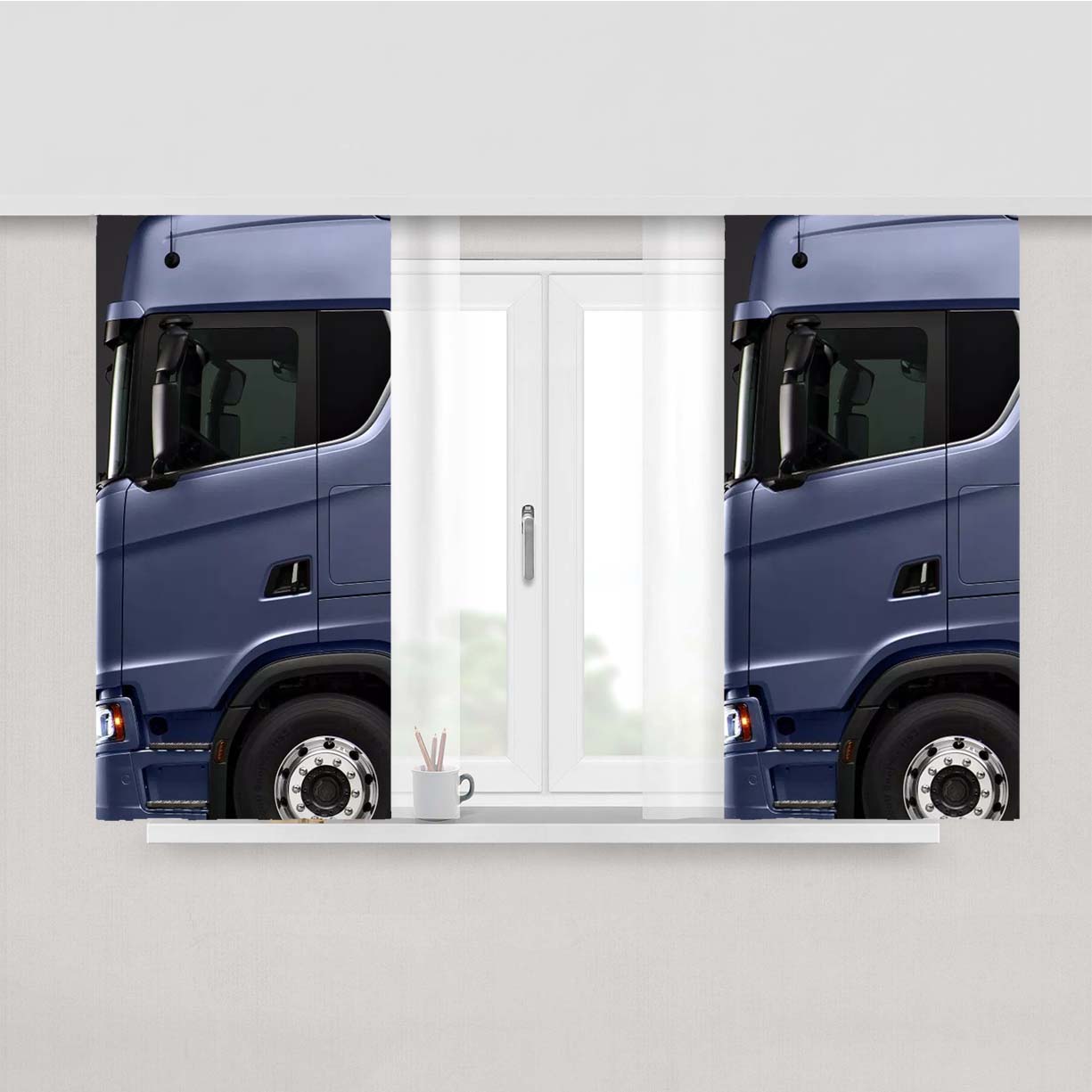 Side Blue Scania Truck S730 Peach Skin Window Curtains