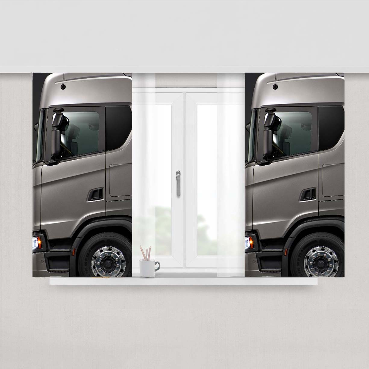 Side Grey Scania Truck S730 Peach Skin Window Curtains
