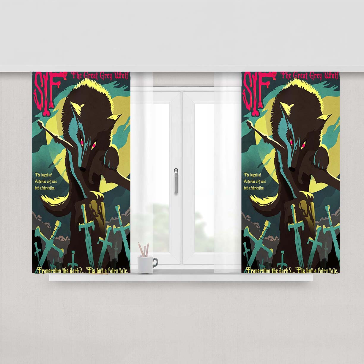 Sif Grey Wolf Dark Souls Peach Skin Window Curtains