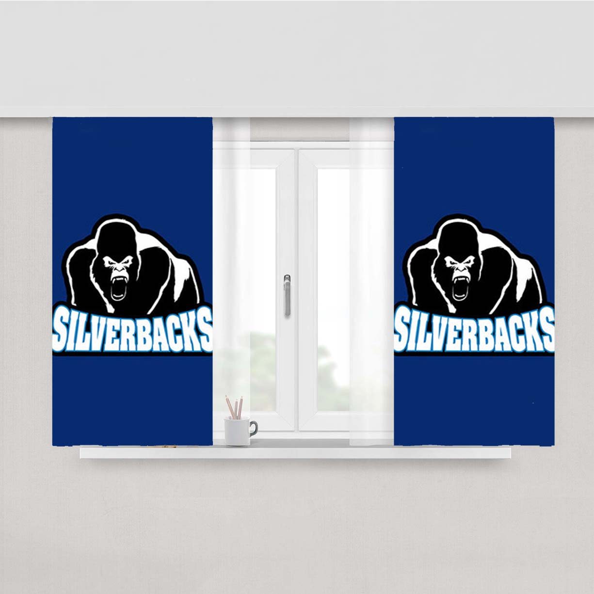Silverback Baseball Logo Blue Peach Skin Window Curtains