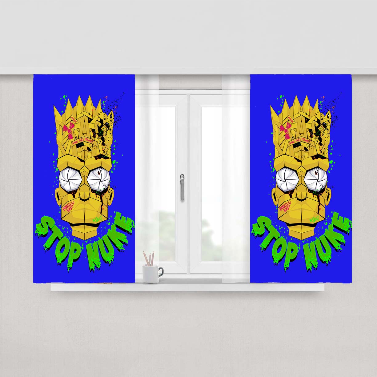 Simpson Bart Simpson Stop Nuke Peach Skin Window Curtains
