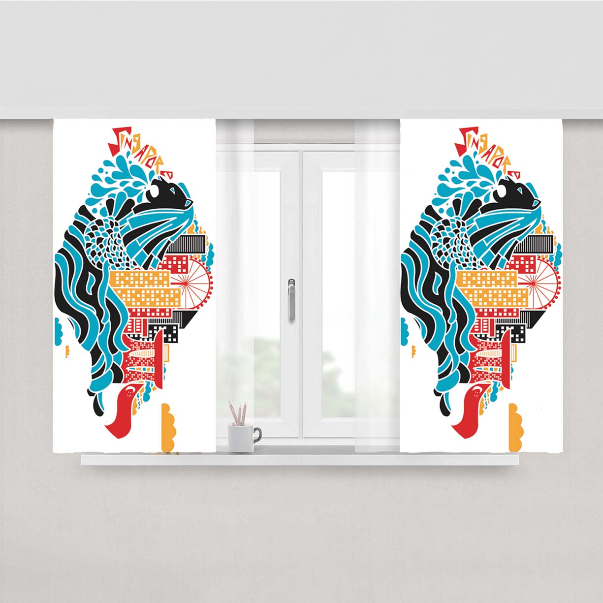 Singapore Art Cover Peach Skin Window Curtains