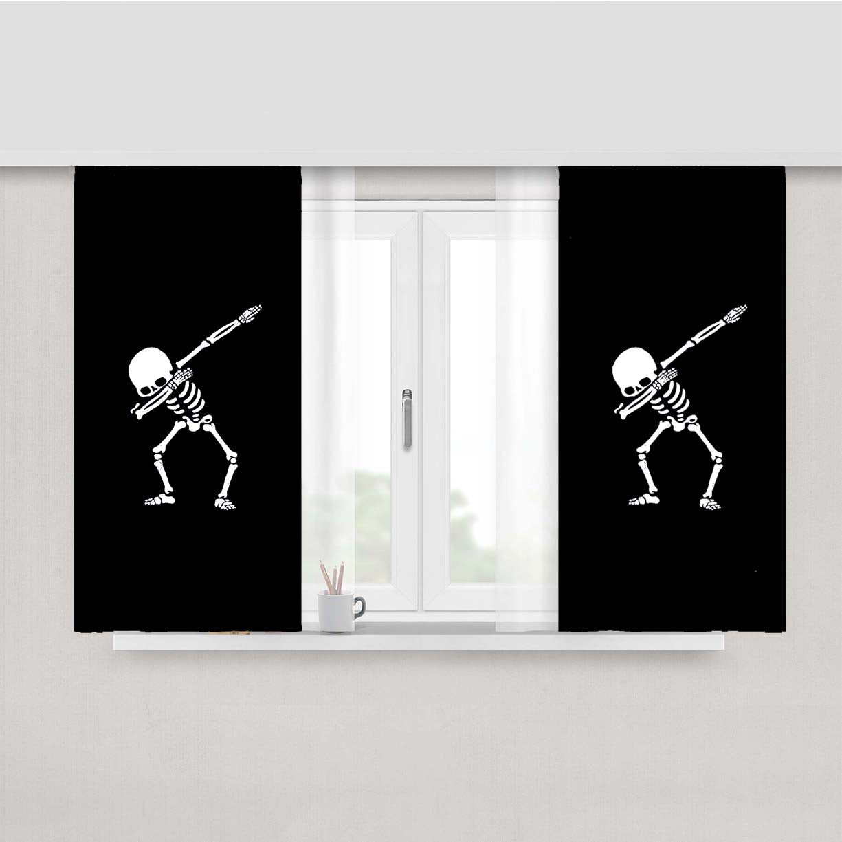 Skeleton Dab Dance Peach Skin Window Curtains