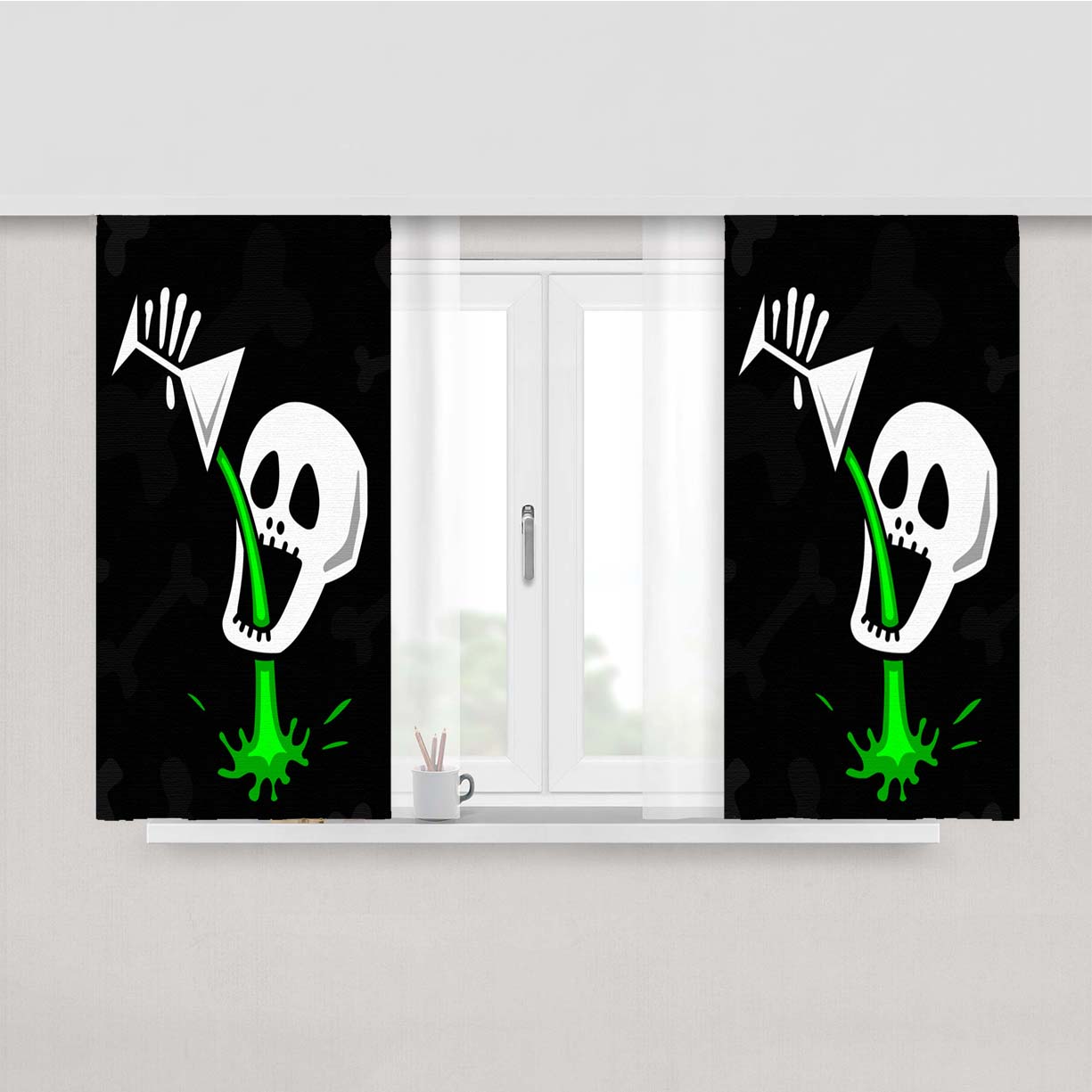 Skeleton Poison Drink Peach Skin Window Curtains
