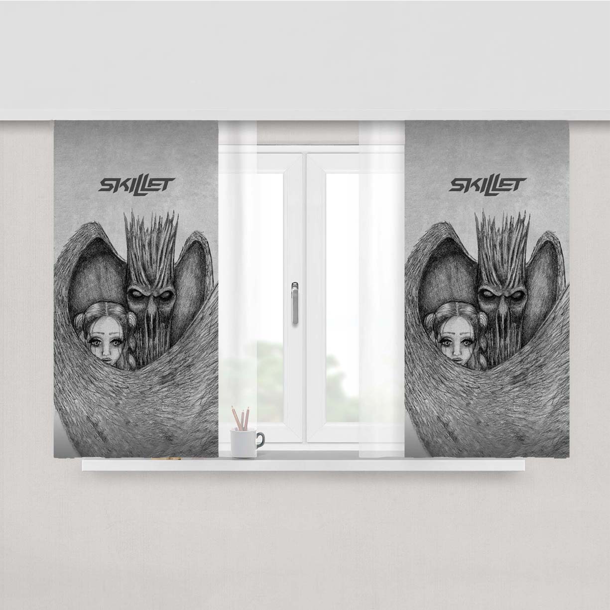 Skillet Rock Band Not Gonna Die Sketch Peach Skin Window Curtains