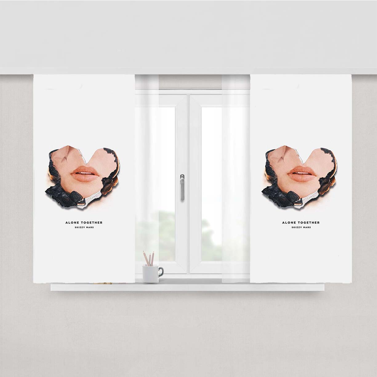 Skizzy Mars Alone Together Peach Skin Window Curtains