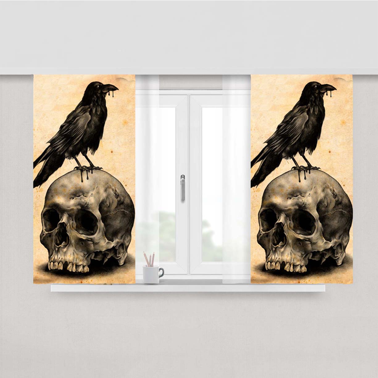 Skull Bird Peach Skin Window Curtains